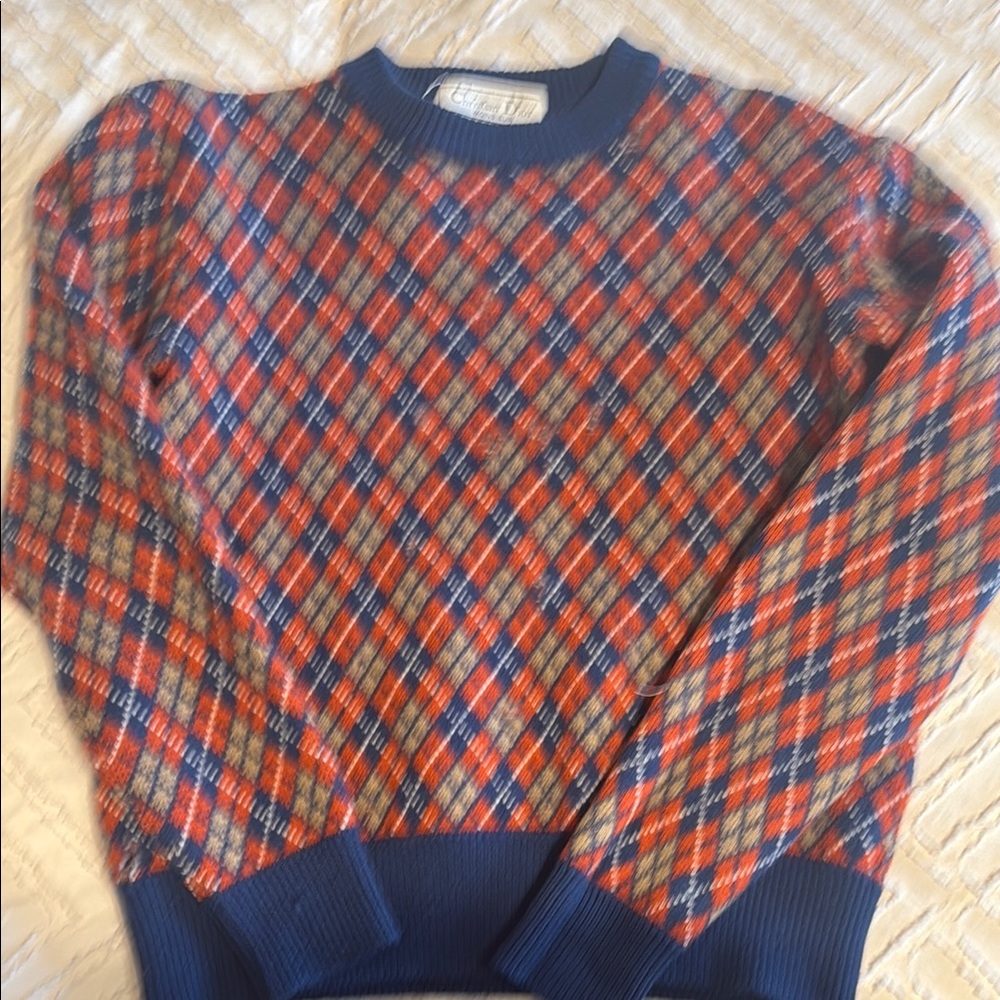 Christian Dior Vintage Blue and Red Argyle Sweater